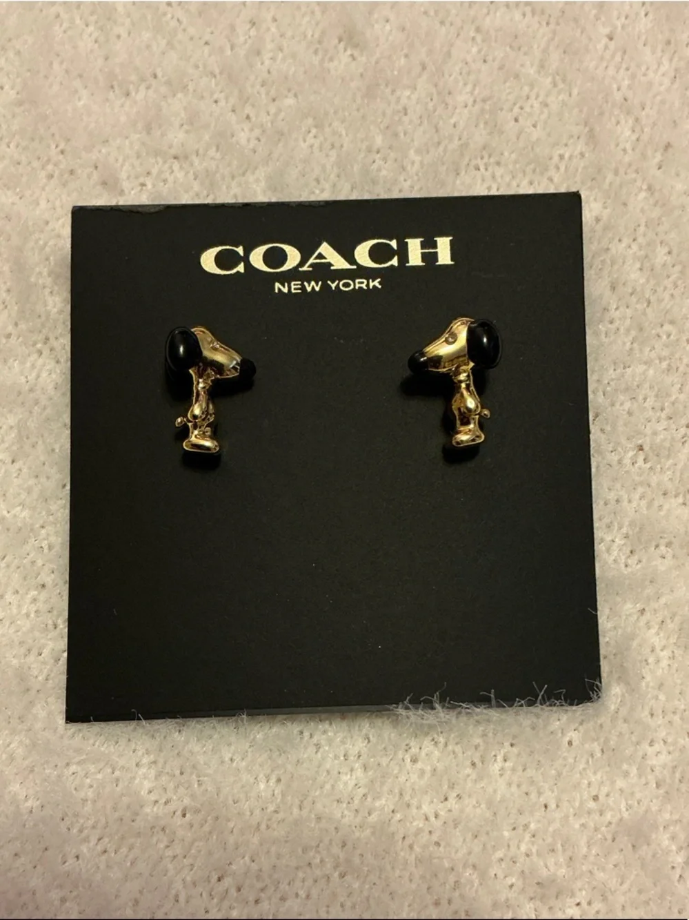 Coach Gold-tone Snoopy Head Stud Earrings with Black Accents - Picture 2 of 4